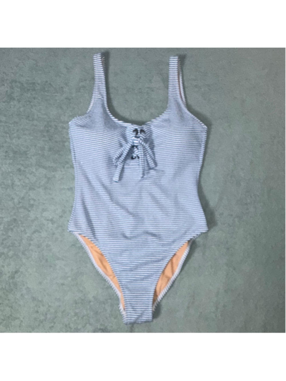 J.CREW Laced-up One piece faded Striped Swimsuit Size 10 Blue white